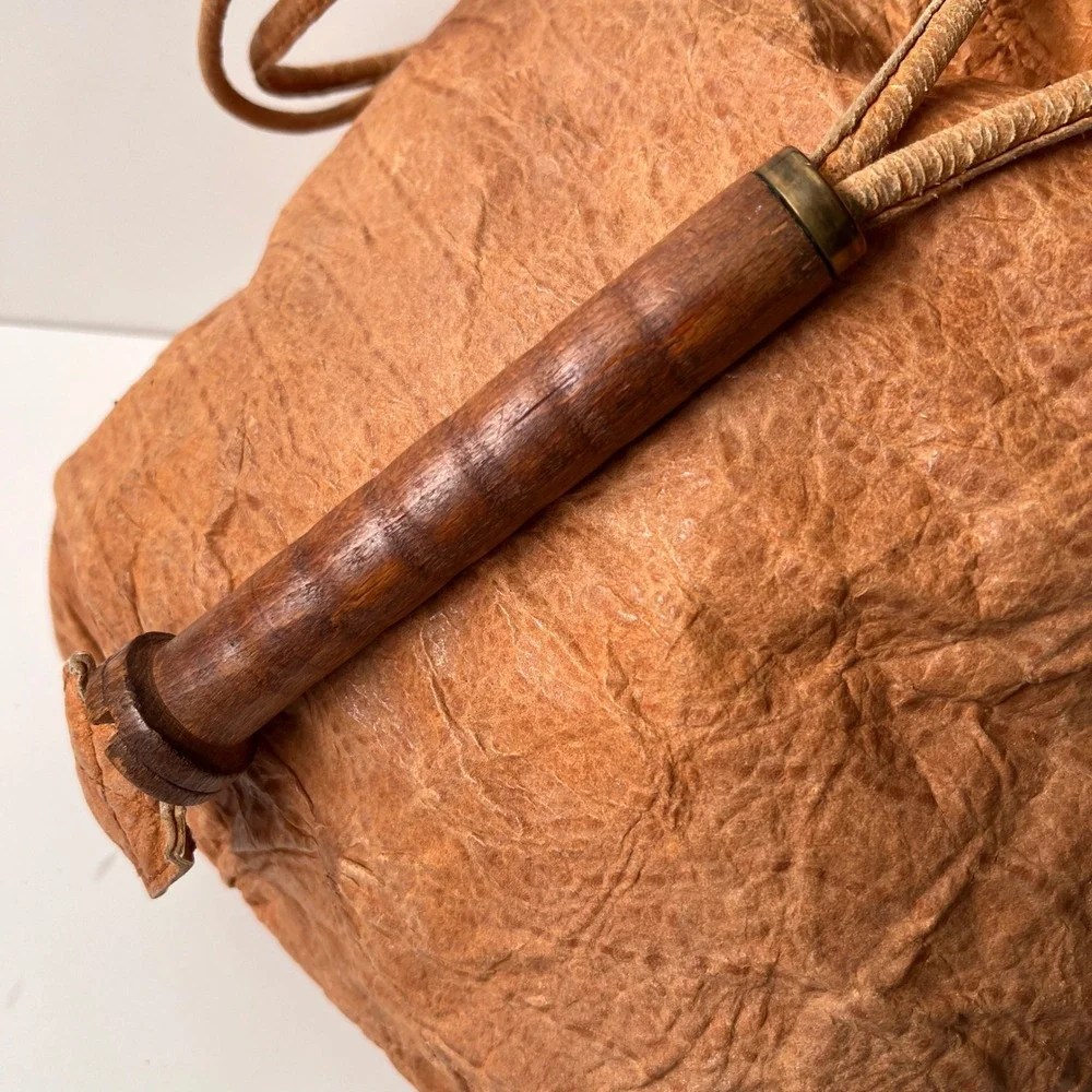 Vintage Susan Riedweg Leather Bucket Bag Large Brown Handmade Hobo Drawstring